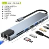 Hub USB-C Multipuerto 8 en 1 con Adaptador HDMI 4K, Puerto Ethernet RJ45, Lector de Tarjetas SD/TF y Carga Rápida PD para MacBook y Laptops