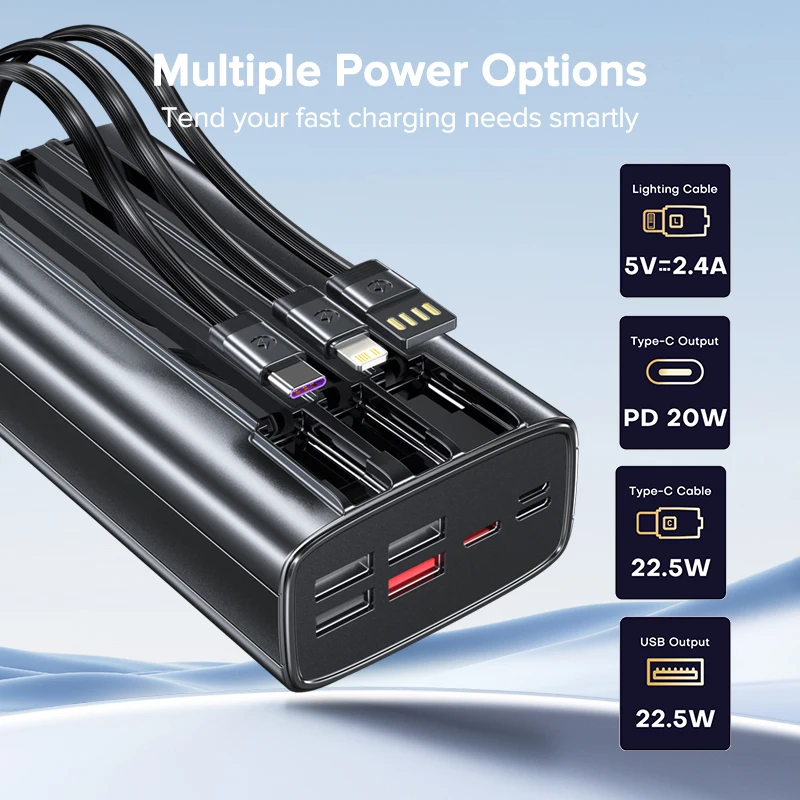 S5a3185de8fcf41f593066b2b894b8feev.webp Bateria Externa 30000mah 22.5W Fast Charging Built-in Cable External Large Battery Portable Charger For iPhone Samsung Xiaomi - Imagen 2